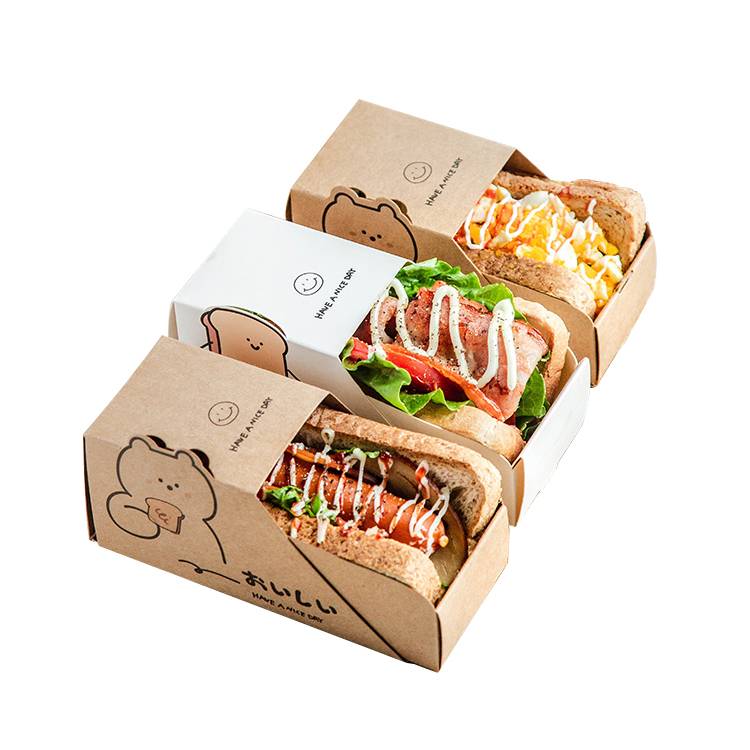 Lokyo Wholesale Burger Kraft Paper Food Tray Sandwich Wrapping Thick Egg Toast Bread Breakfast Packaging Box